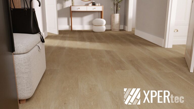 Heller XPERtec Designboden in natürlicher Holzoptik für Flur und Wohnbereiche. Pflegeleicht, strapazierfähig und für moderne Innenräume geeignet.